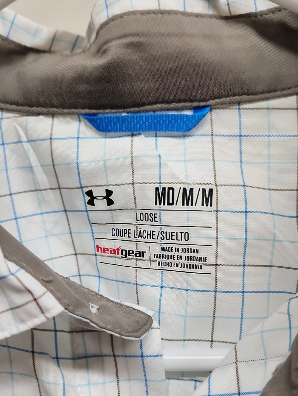 Under Armour Heat Gear Men’s White Button-Down Shirt with Blue Plaid - Picture 5 of 5